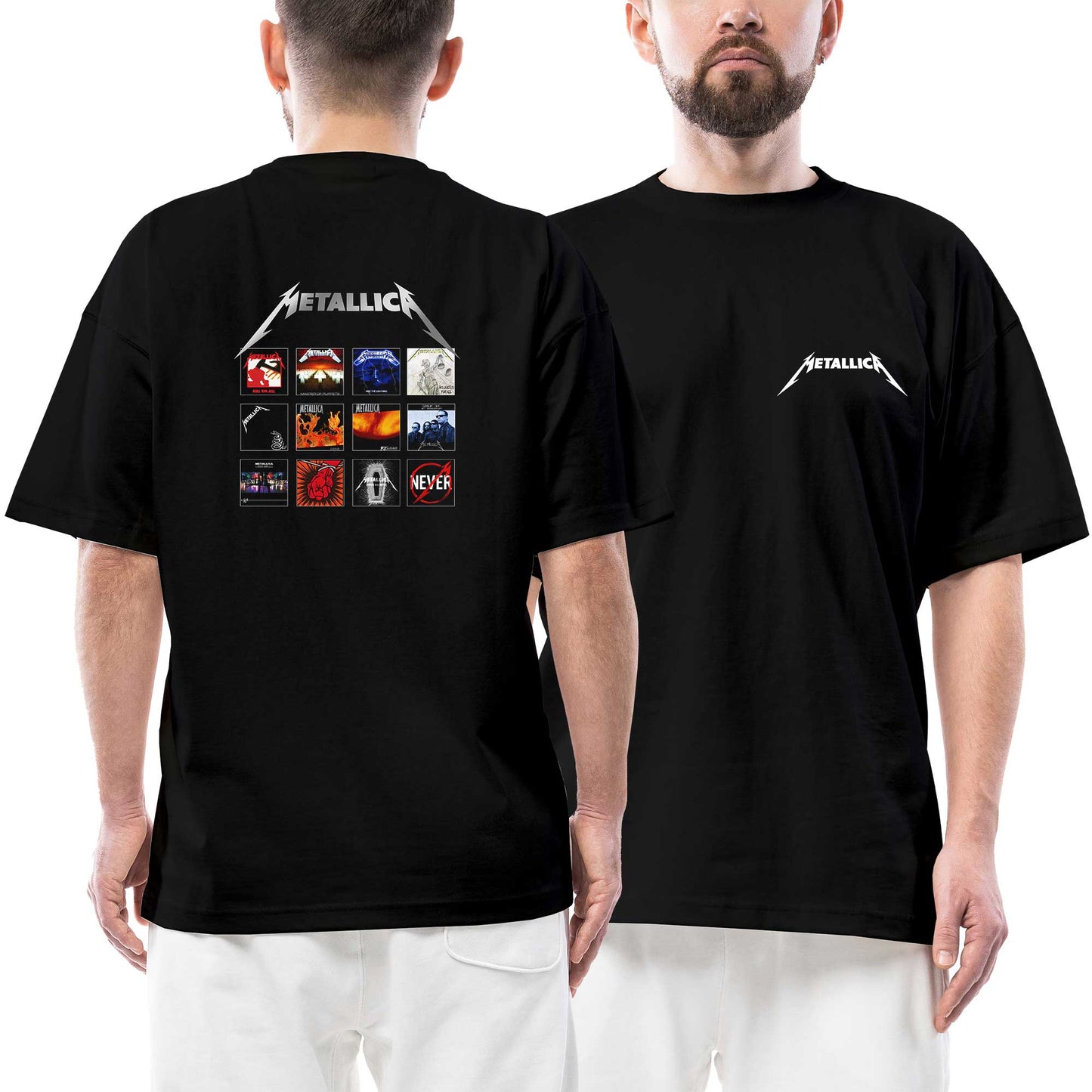 Metallica Album Covers Ön Arka Baskılı Siyah Oversize Tişört