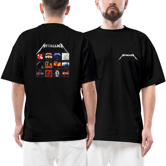 Metallica Album Covers Ön Arka Baskılı Siyah Oversize Tişört