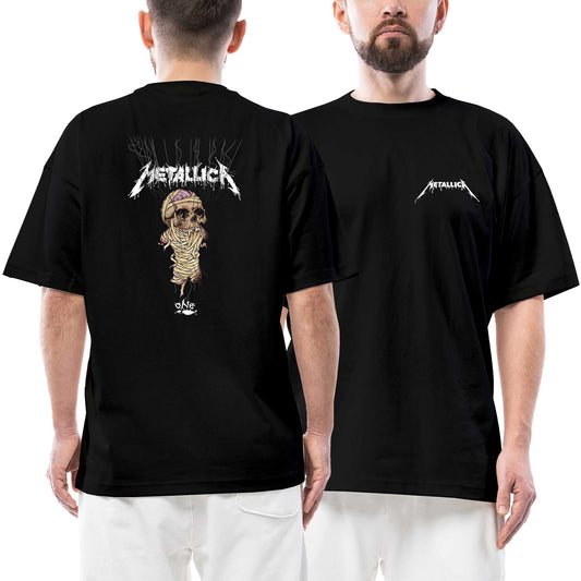 Metallica One Ön Arka Baskılı Siyah Oversize Tişört
