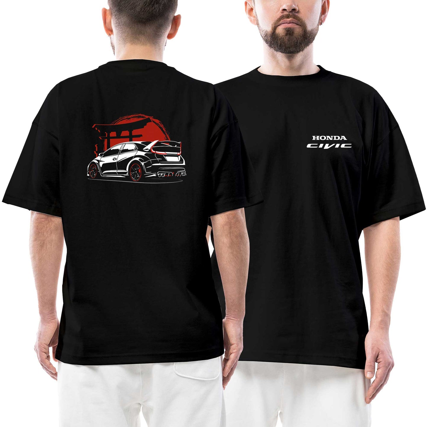 Honda Civic Ön Arka Baskılı Siyah Oversize Tişört