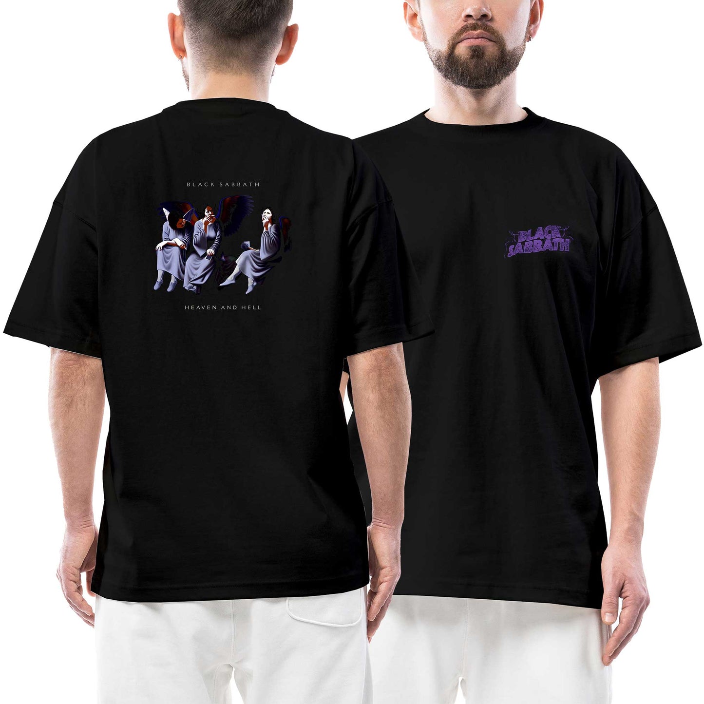 Black Sabbath Heaven and Hell Ön Arka Baskılı Siyah Oversize Tişört
