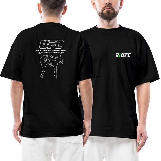 UFC Kick Ön Arka Baskılı Siyah Oversize Tişört