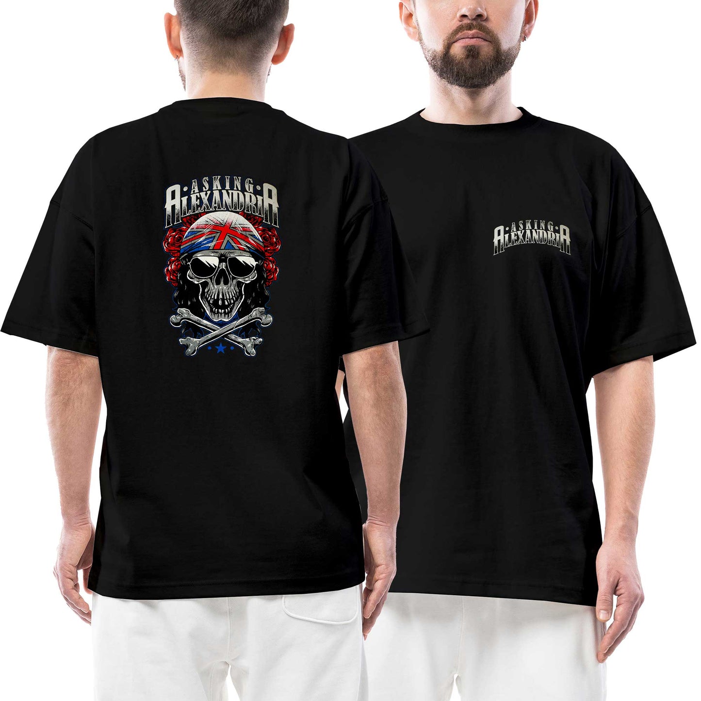 Asking Alexandria Skull Ön Arka Baskılı Siyah Oversize Tişört
