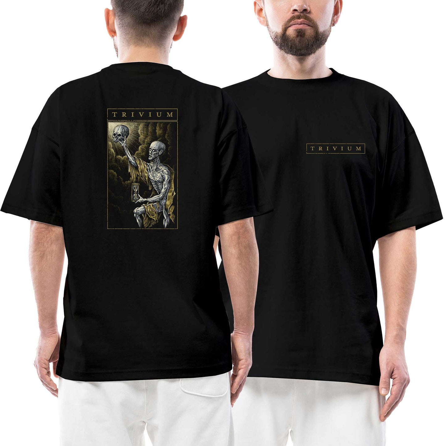 Trivium Skull Ön Arka Baskılı Siyah Oversize Tişört