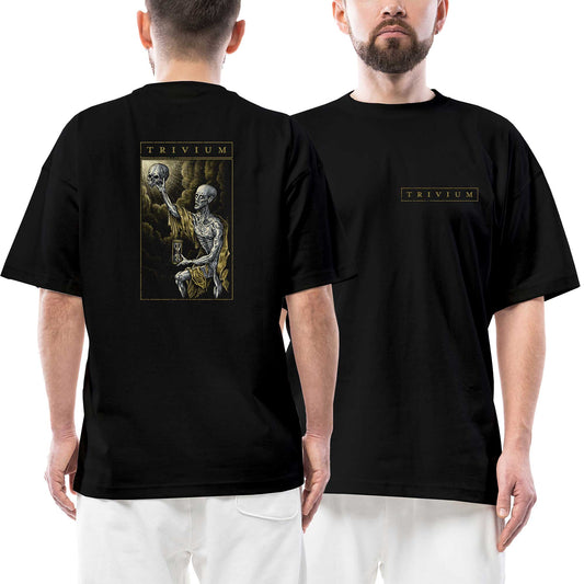 Trivium Skull Ön Arka Baskılı Siyah Oversize Tişört