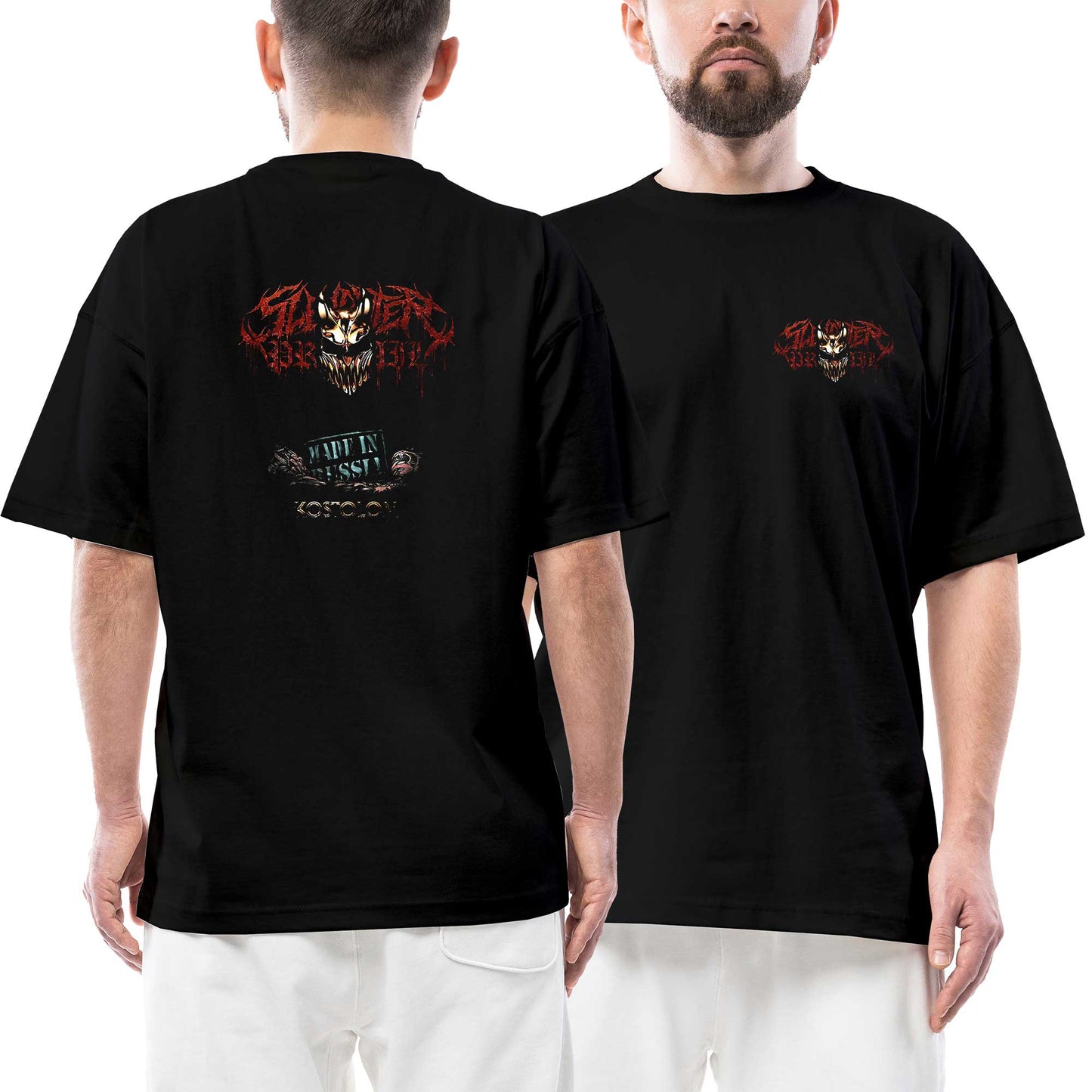 Slaughter To Prevail Kostolom Ön Arka Baskılı Siyah Oversize Tişört