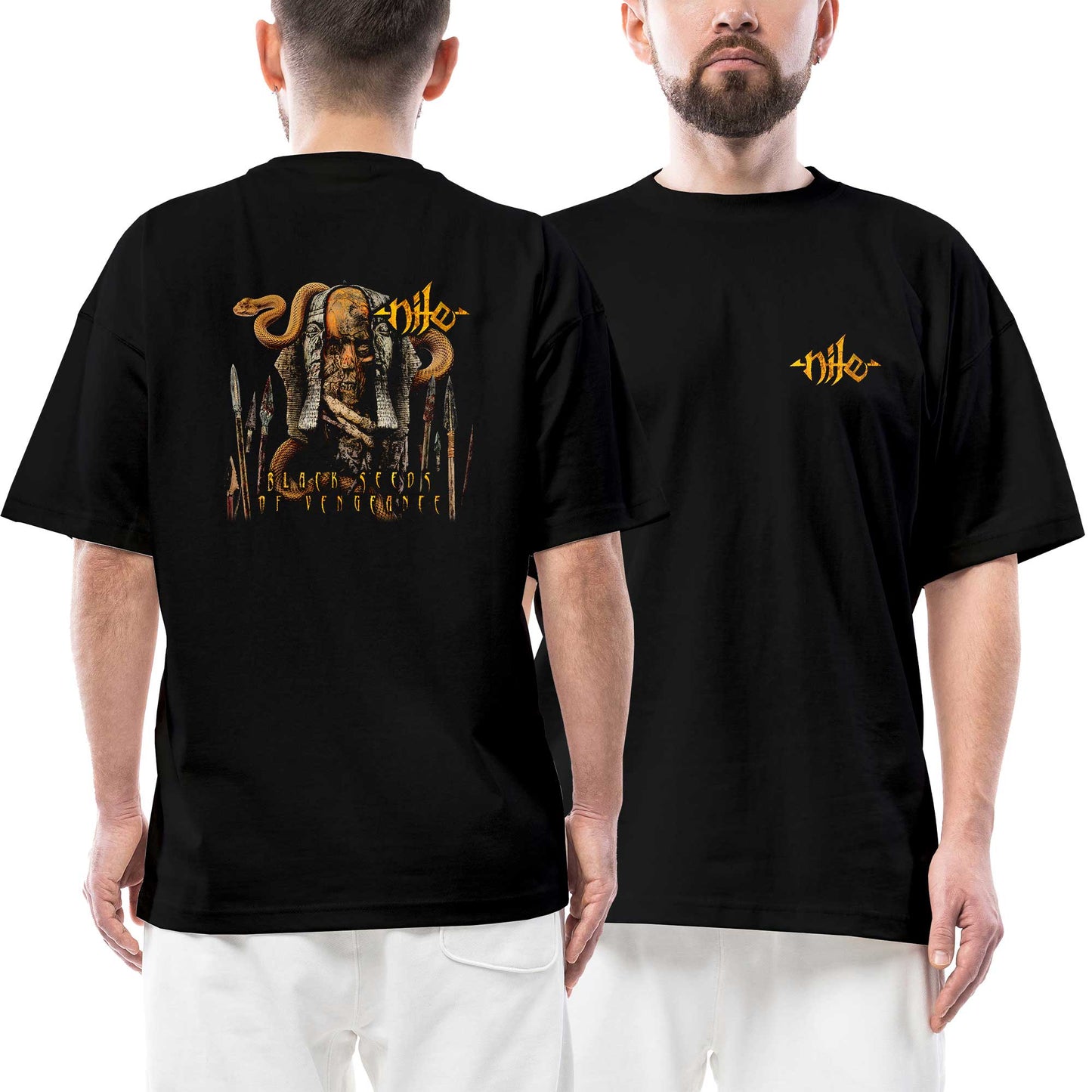 Nile Black Seeds of Vengeance Ön Arka Baskılı Siyah Oversize Tişört