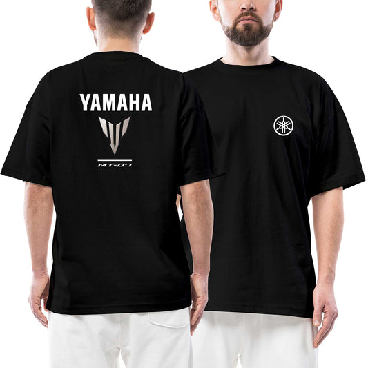 Yamaha MT07 Logo Ön Arka Baskılı Siyah Oversize Tişört