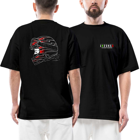 Motocycle Thunder Girl Ön Arka Baskılı Siyah Oversize Tişört