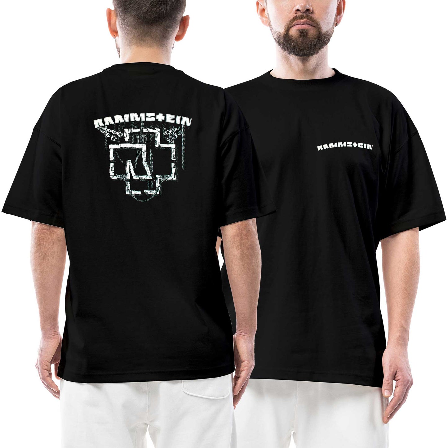 Rammstein Chain Logo Ön Arka Baskılı Siyah Oversize Tişört