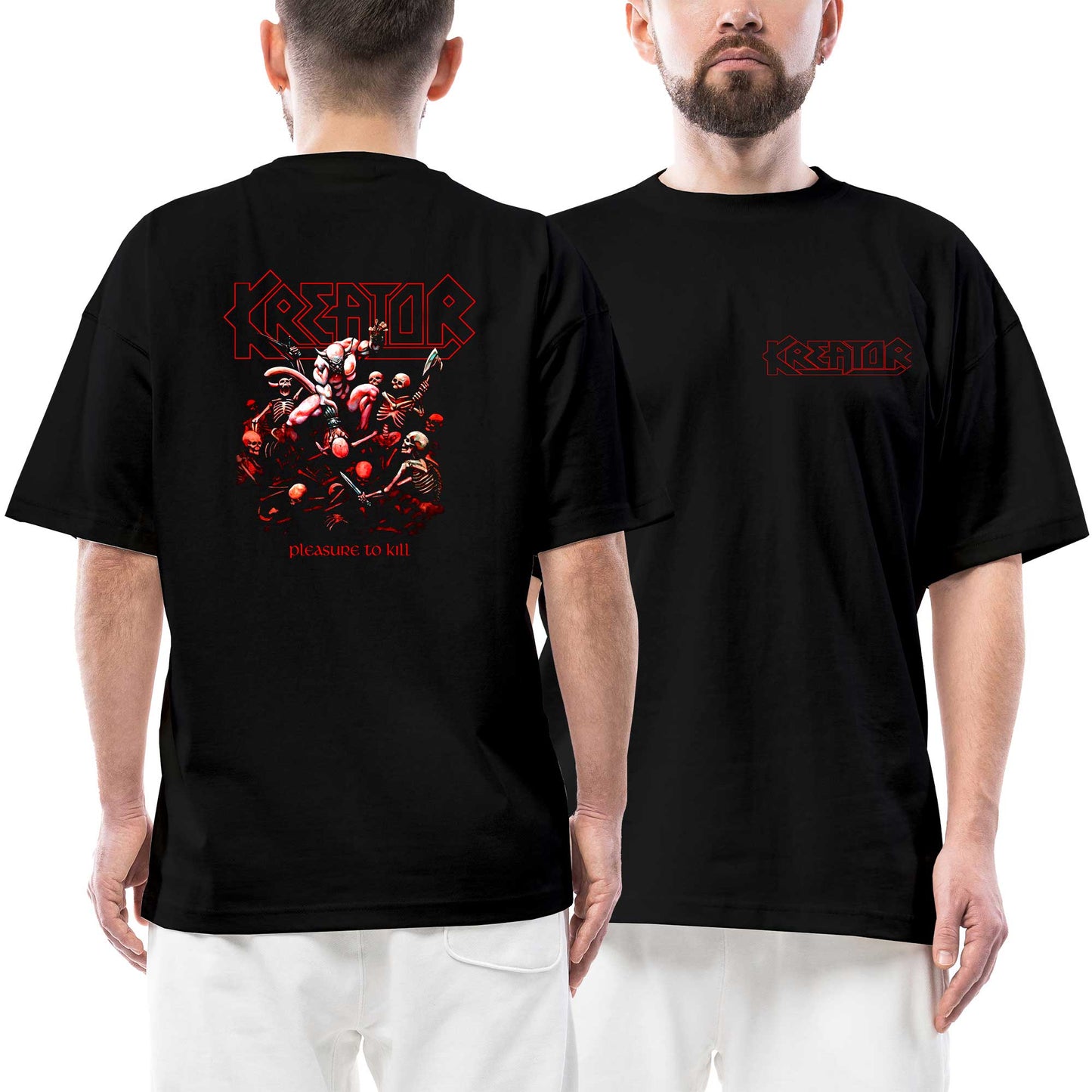 Kreator Pleasure to Kill Ön Arka Baskılı Siyah Oversize Tişört