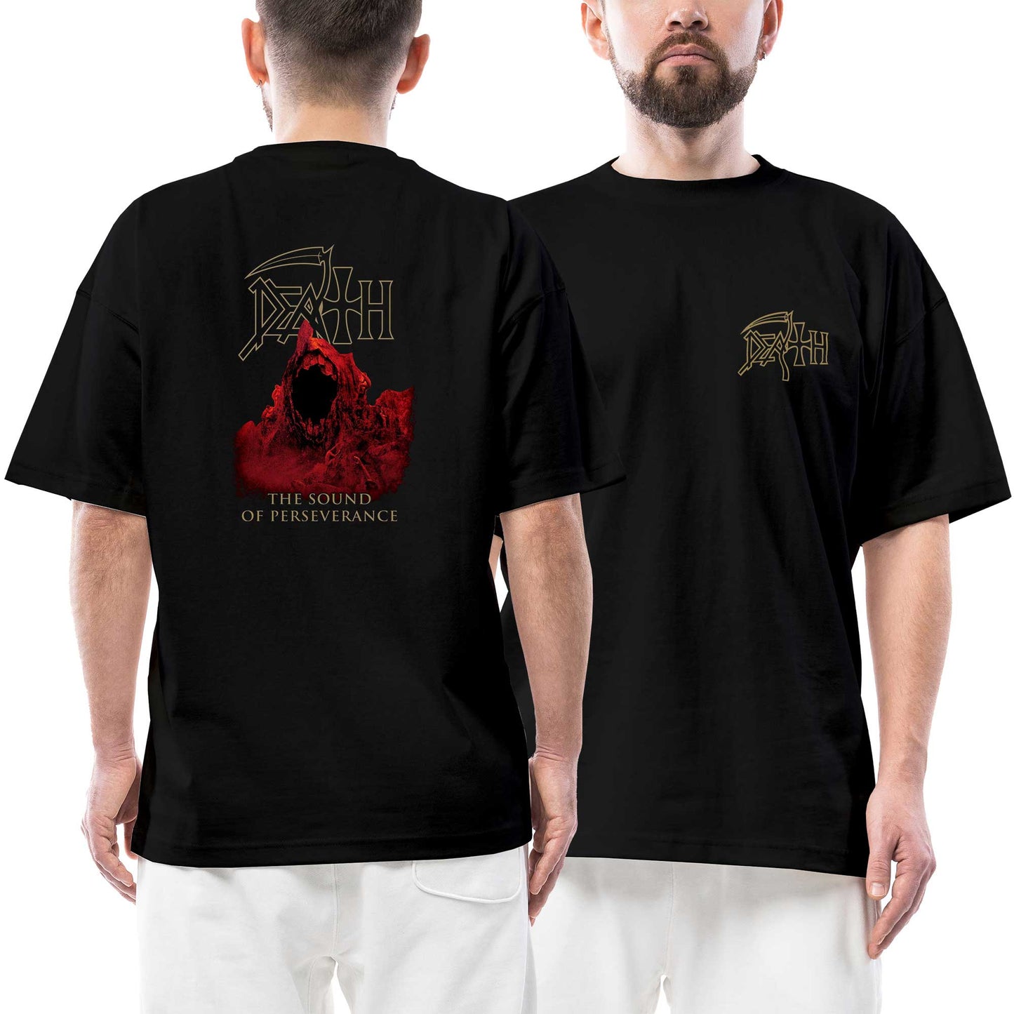 Death The Sound of Perseverance Ön Arka Baskılı Siyah Oversize Tişört