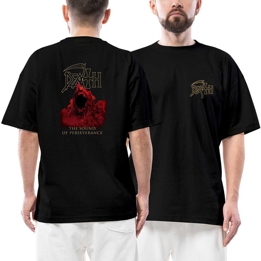 Death The Sound of Perseverance Ön Arka Baskılı Siyah Oversize Tişört