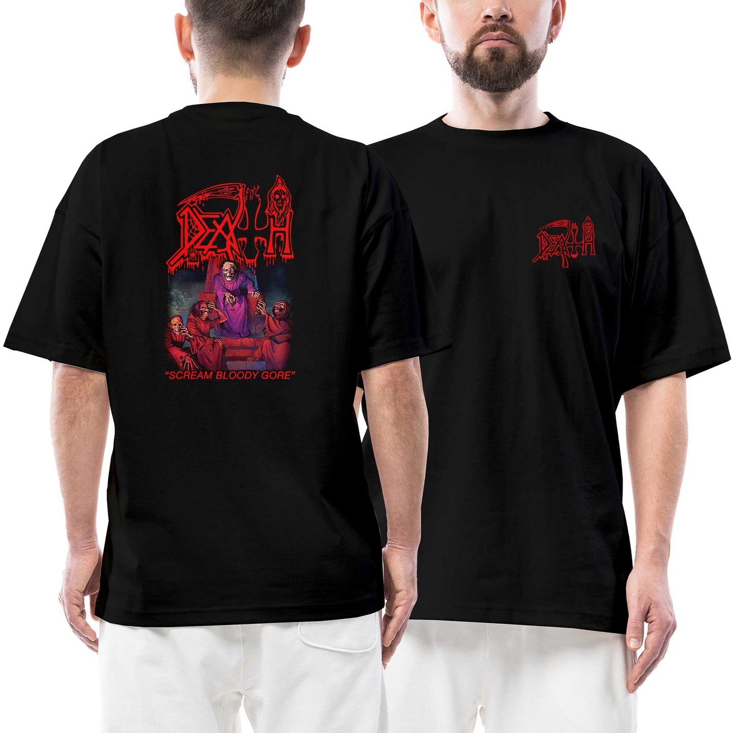 İndirimli Death Scream Bloody Gore Ön Arka Baskılı Siyah Oversize Tişört
