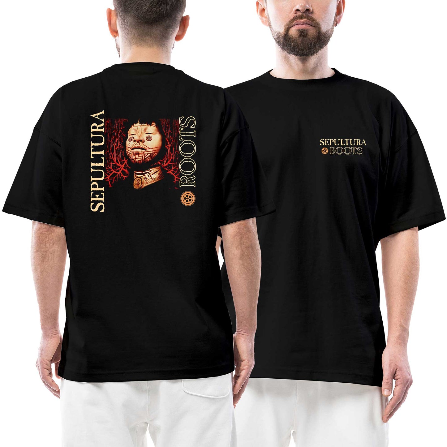 Sepultura Roots Ön Arka Baskılı Siyah Oversize Tişört