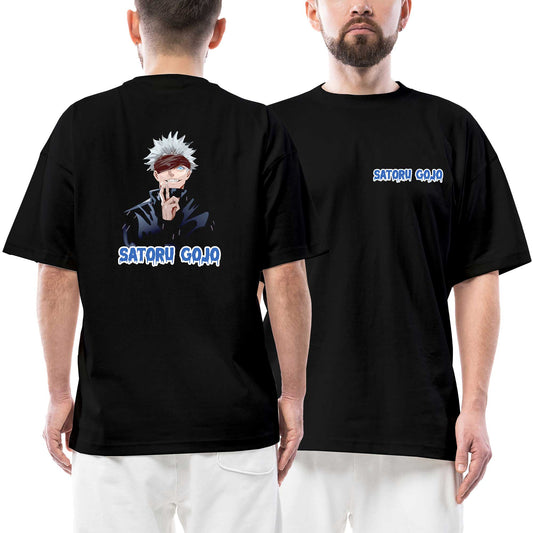 Jajutsu Kaisen Gojo Satoru Ön Arka Baskılı Siyah Oversize Tişört