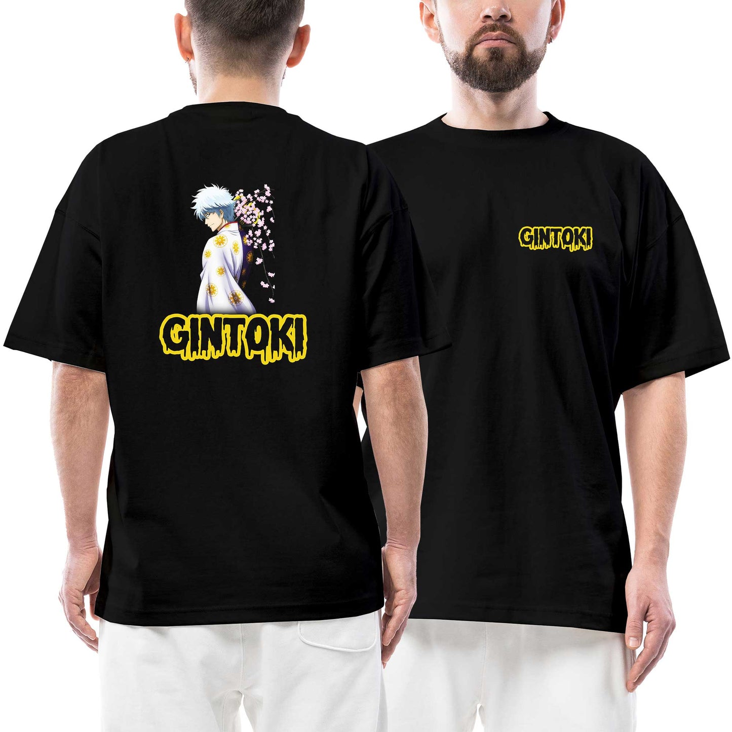 Gintama Sakata Gintoki Ön Arka Baskılı Siyah Oversize Tişört