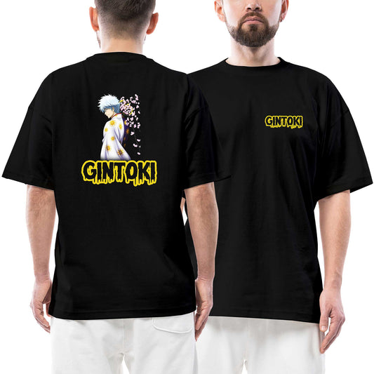 Gintama Sakata Gintoki Ön Arka Baskılı Siyah Oversize Tişört