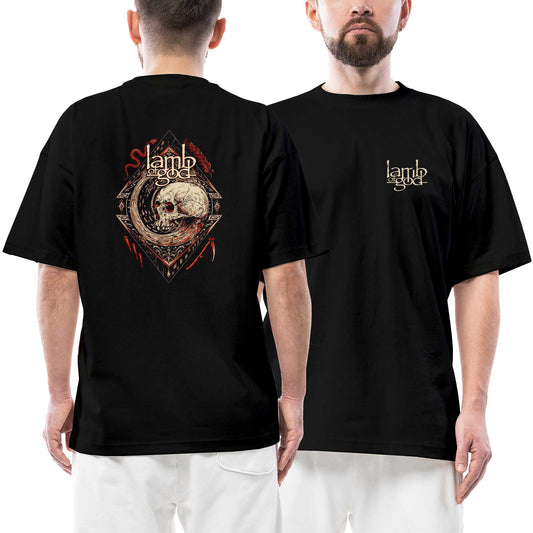 Lamb Of God Band Lightweight Skull Ön Arka Baskılı Siyah Oversize Tişört