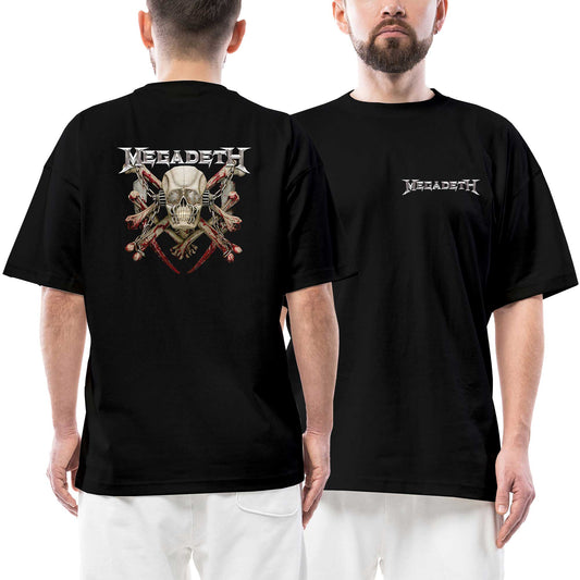 Megadeth Skull Ön Arka Baskılı Siyah Oversize Tişört