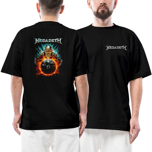 Megadeth World King Ön Arka Baskılı Siyah Oversize Tişört