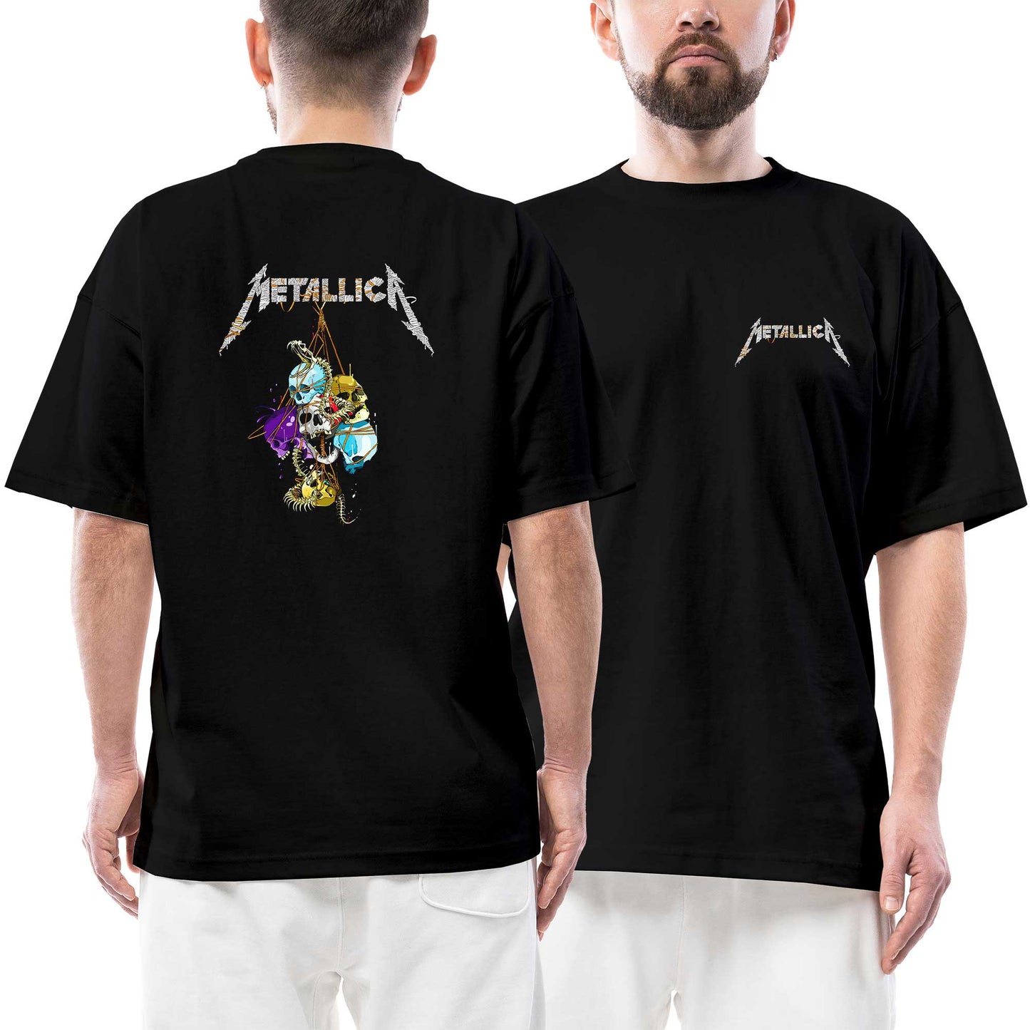 Metallica Skull Ön Arka Baskılı Siyah Oversize Tişört