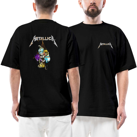 Metallica Skull Ön Arka Baskılı Siyah Oversize Tişört