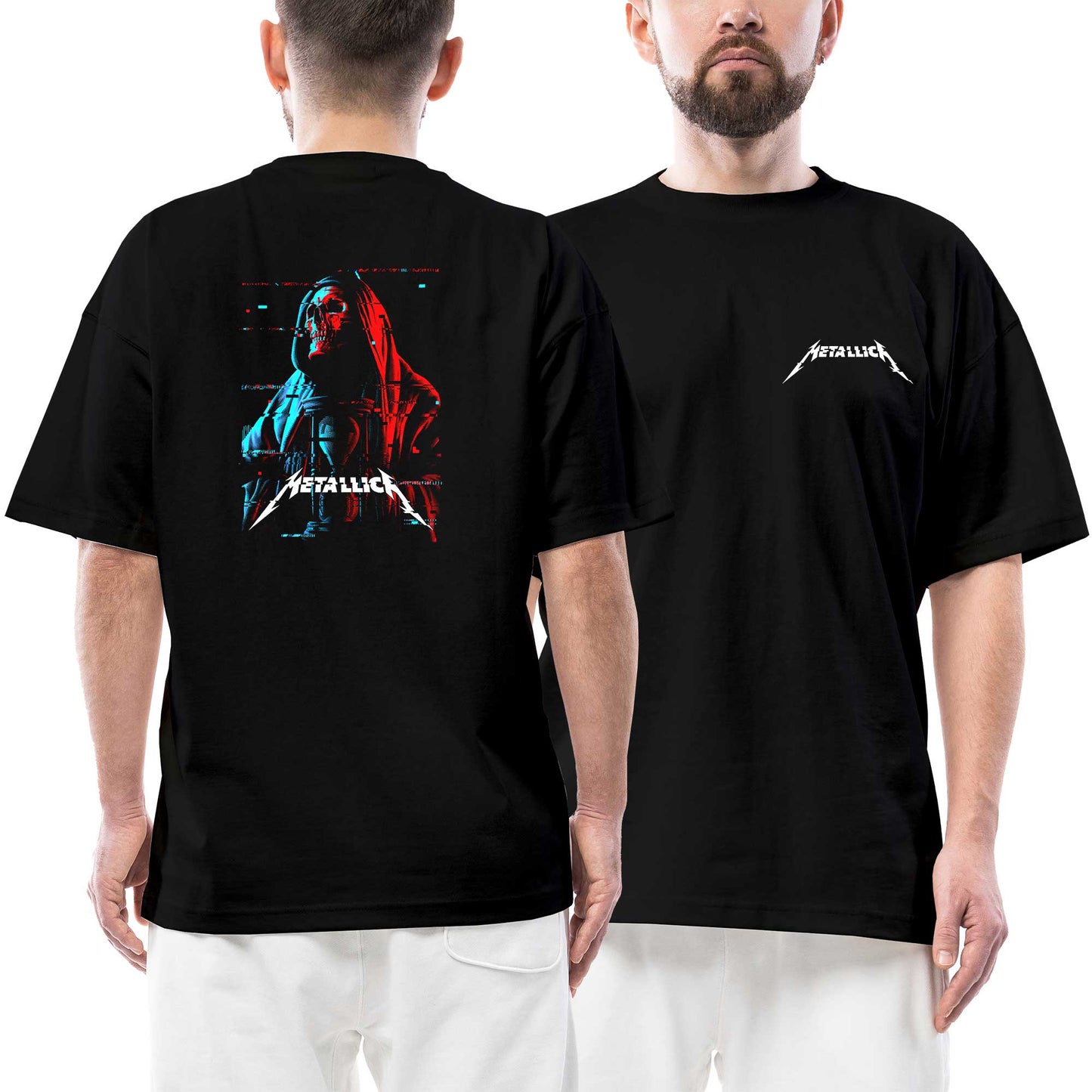 Metallica Red Blue Ön Arka Baskılı Siyah Oversize Tişört
