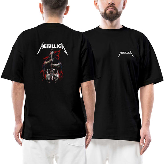 Metallica Gitarist Ön Arka Baskılı Siyah Oversize Tişört