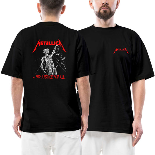 Metallica And Justice For All Ön Arka Baskılı Siyah Oversize Tişört