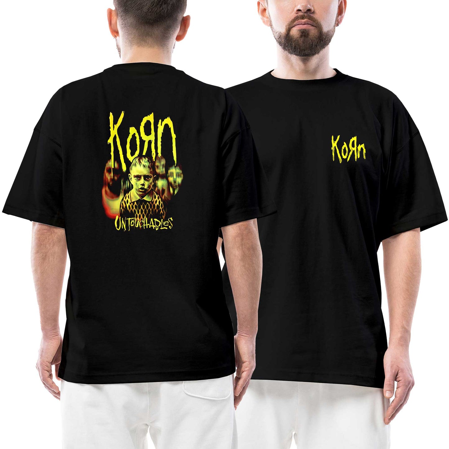 Korn Untouchables Ön Arka Baskılı Siyah Oversize Tişört