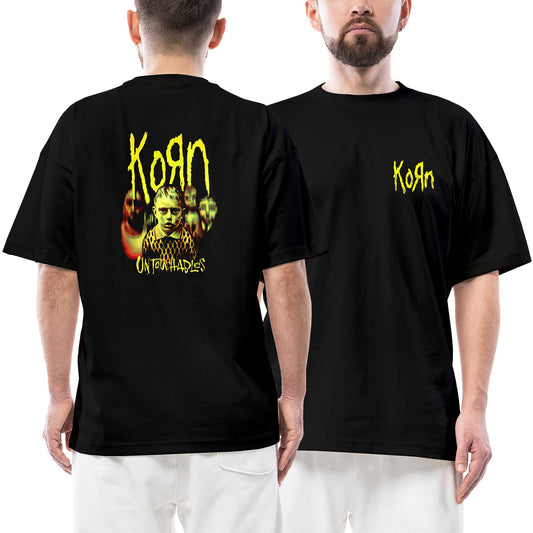 Korn Untouchables Ön Arka Baskılı Siyah Oversize Tişört