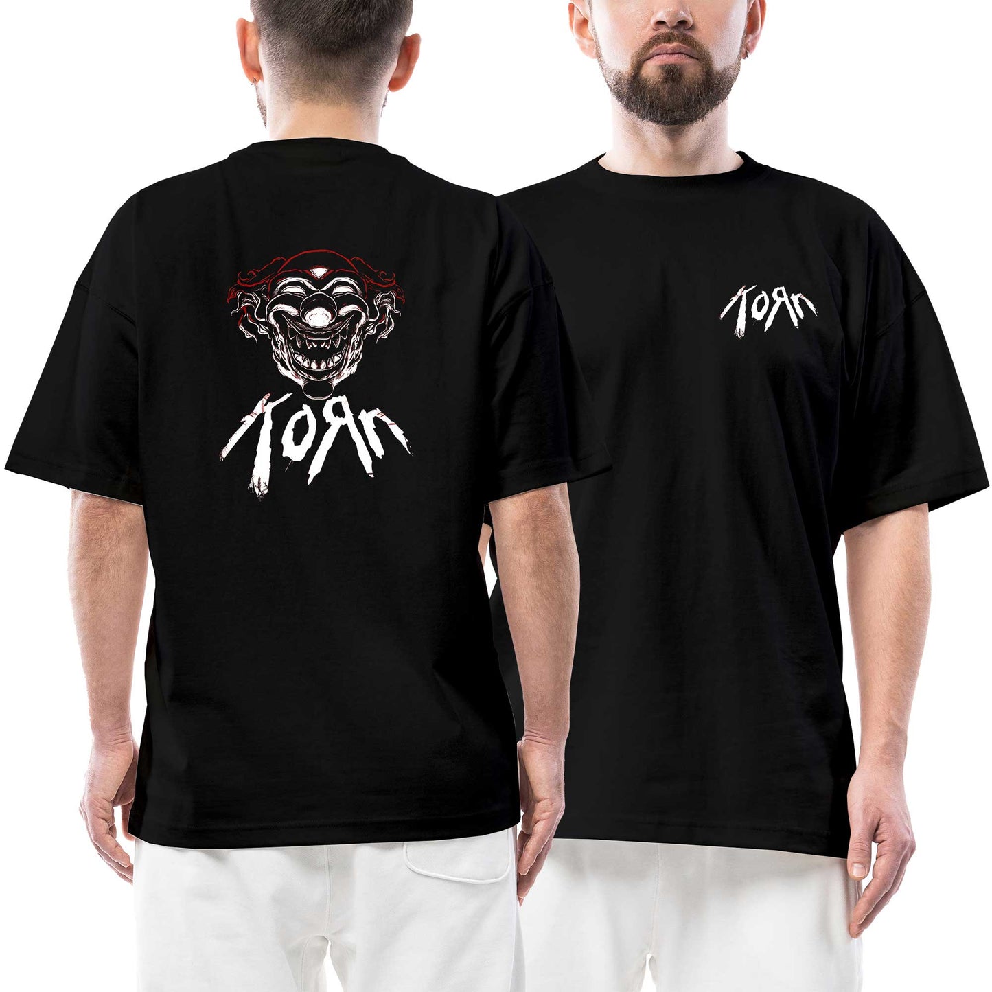 Korn Maske Ön Arka Baskılı Siyah Oversize Tişört