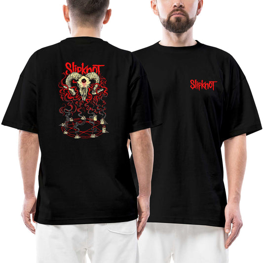 Slipknot Devil Ön Arka Baskılı Siyah Oversize Tişört