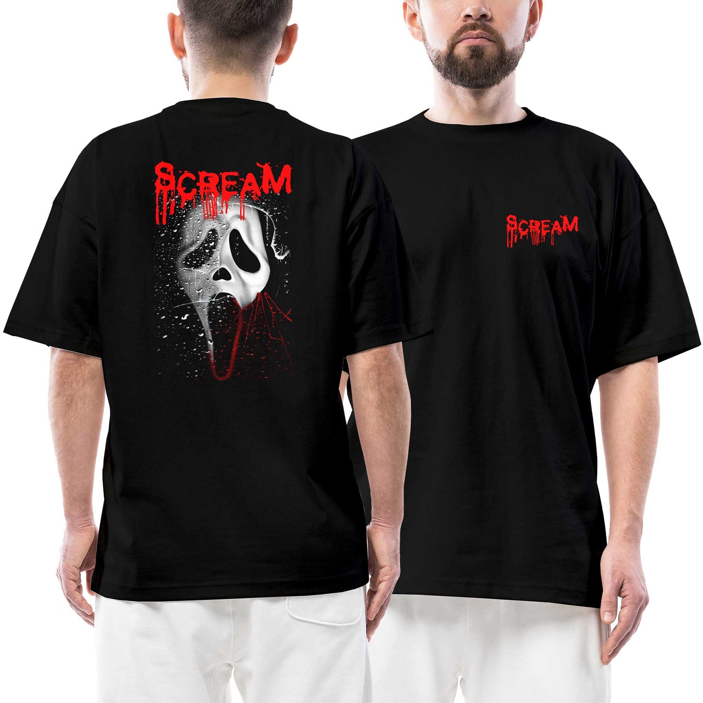 Scream Drop Ön Arka Baskılı Siyah Oversize Tişört