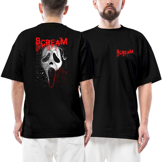 Scream Drop Ön Arka Baskılı Siyah Oversize Tişört