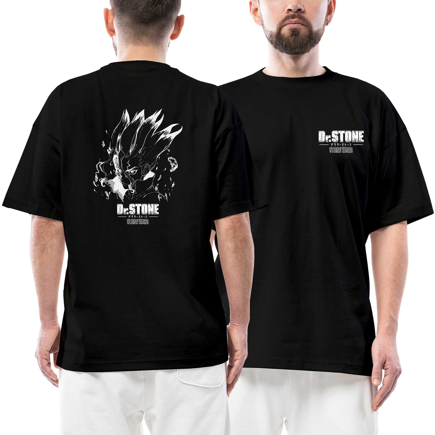 Dr. Stone Face Ön Arka Baskılı Siyah Oversize Tişört