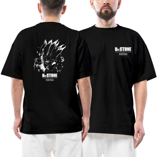 Dr. Stone Face Ön Arka Baskılı Siyah Oversize Tişört