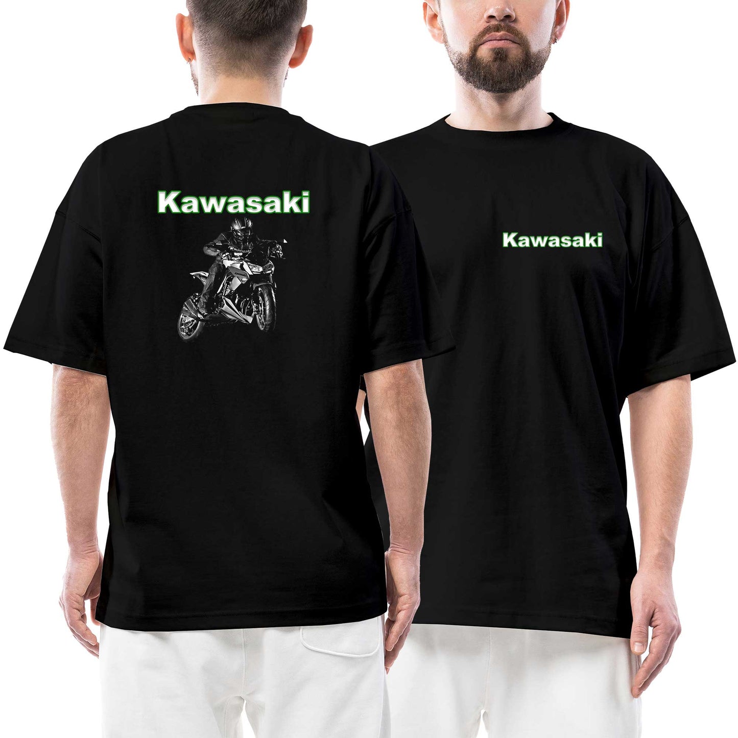 Kawasaki Acro Ön Arka Baskılı Siyah Oversize Tişört
