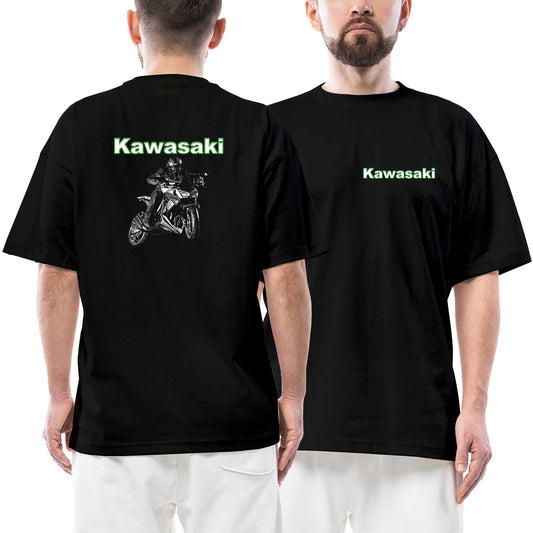 Kawasaki Acro Ön Arka Baskılı Siyah Oversize Tişört
