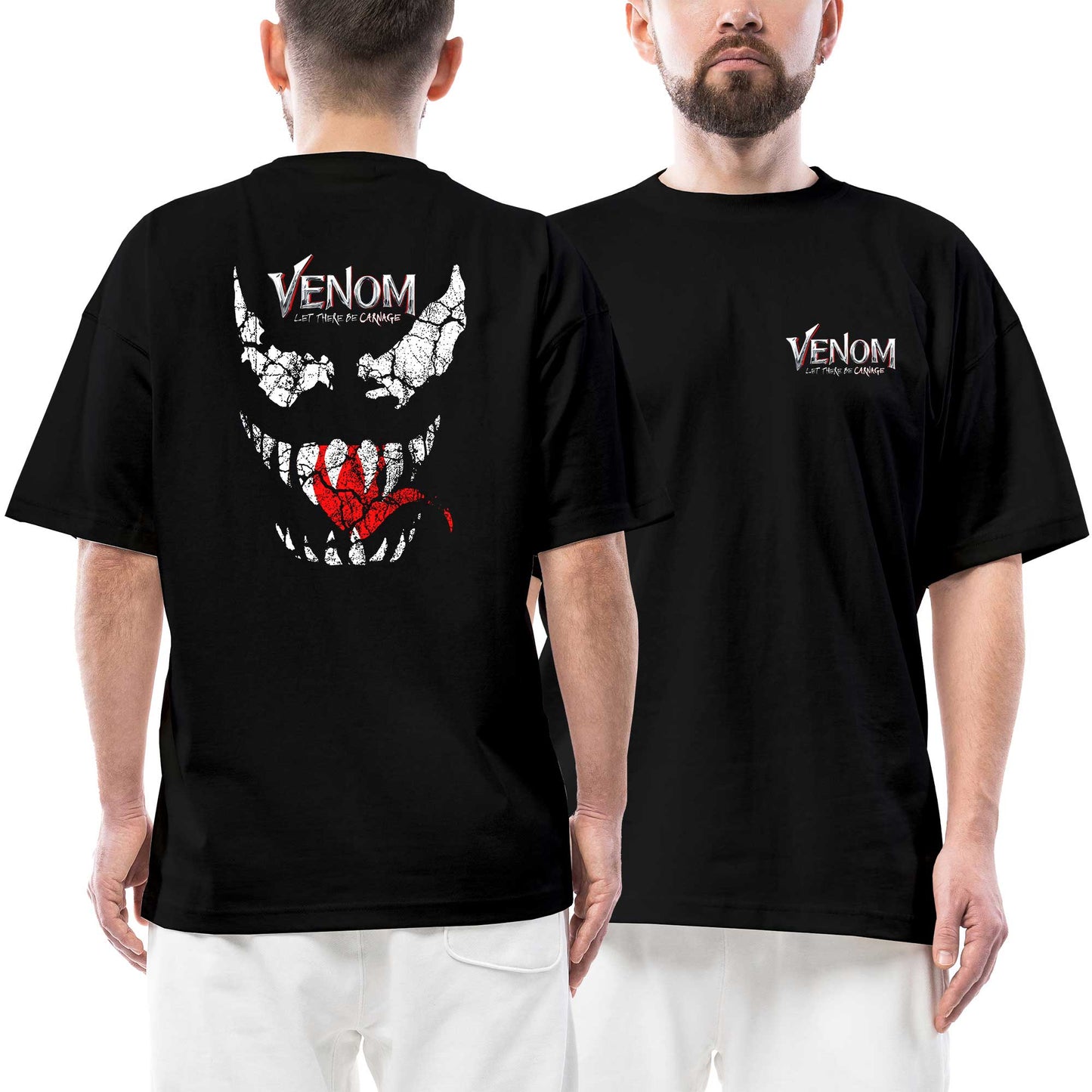 Venom Let There be Carnage Ön Arka Baskılı Siyah Oversize Tişört