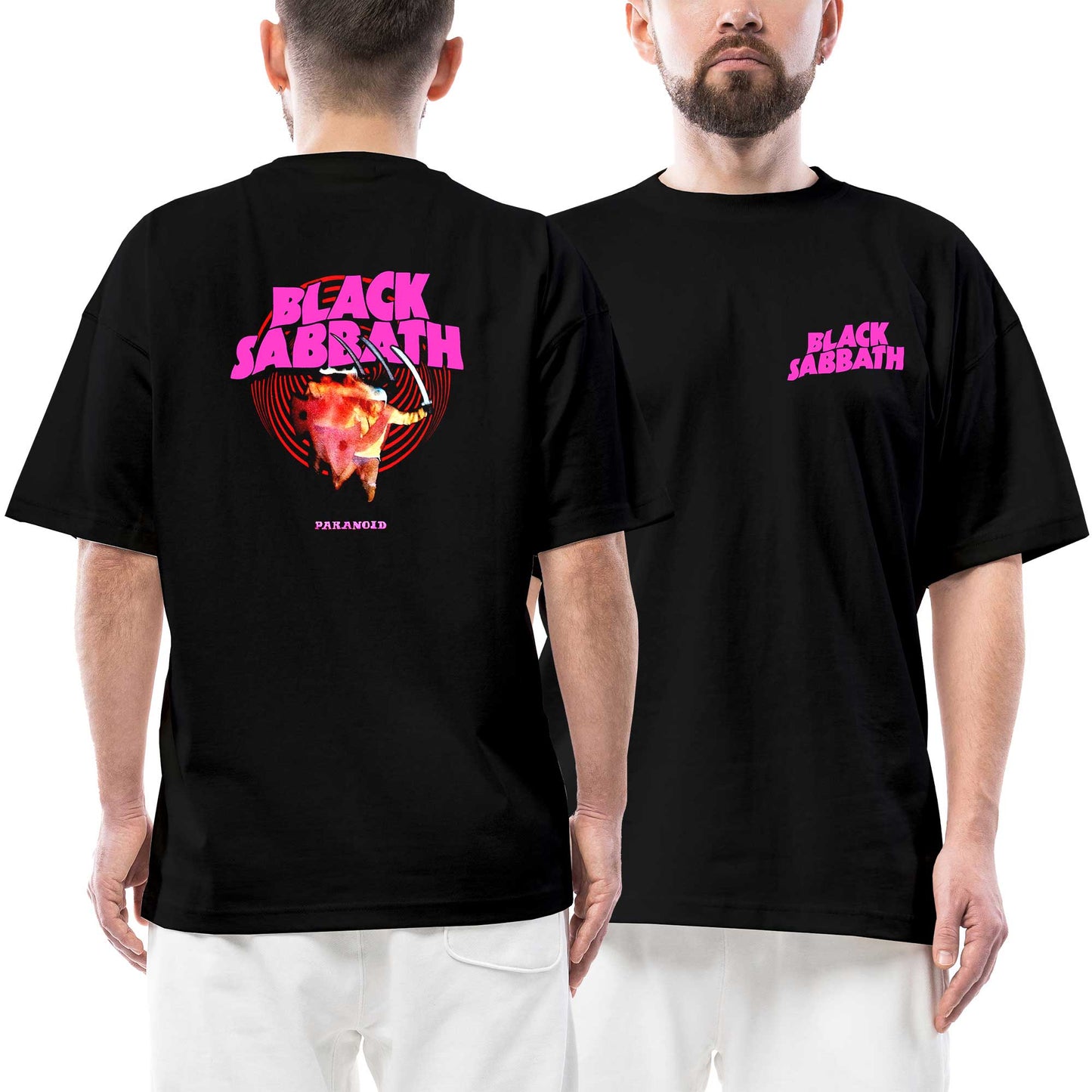 Black Sabbath Paranoid Black Ön Arka Baskılı Siyah Oversize Tişört