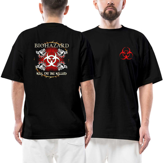 Biohazard Kill Or Be Killed Ön Arka Baskılı Siyah Oversize Tişört