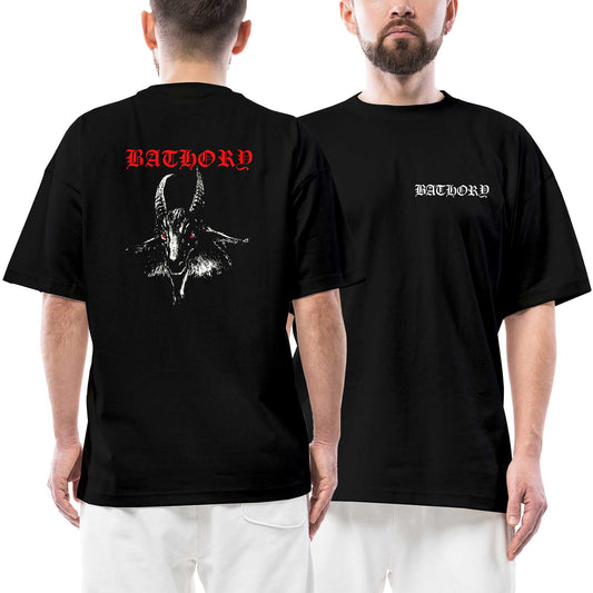 Bathory Goat Ön Arka Baskılı Siyah Oversize Tişört