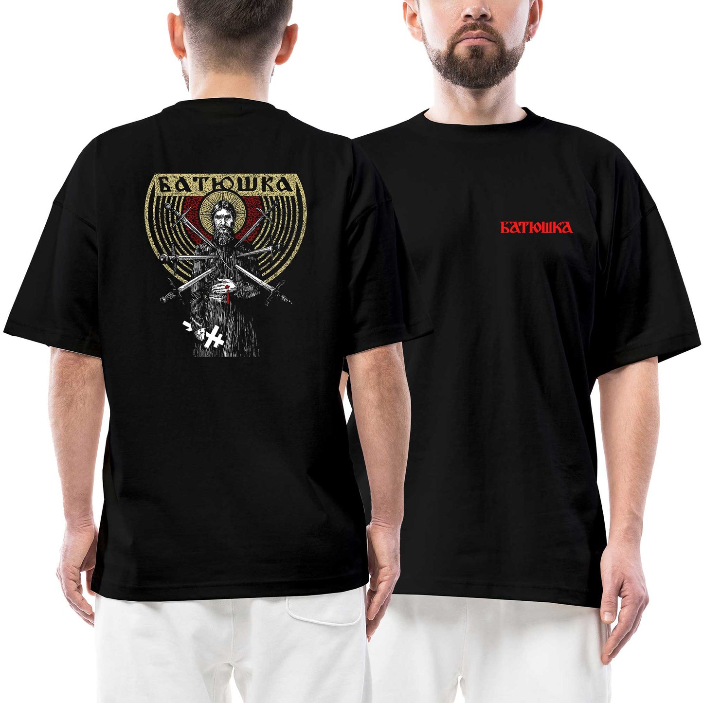 Bathuska Raskol Ön Arka Baskılı Siyah Oversize Tişört