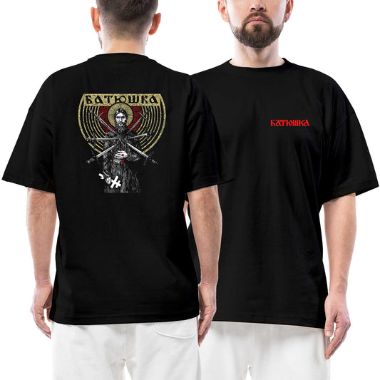 Bathuska Raskol Ön Arka Baskılı Siyah Oversize Tişört