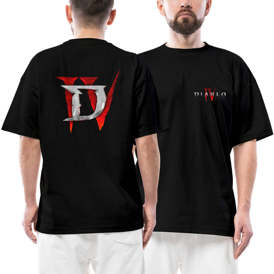 İndirimli Diablo IV Ön Arka Baskılı Siyah Oversize Tişört