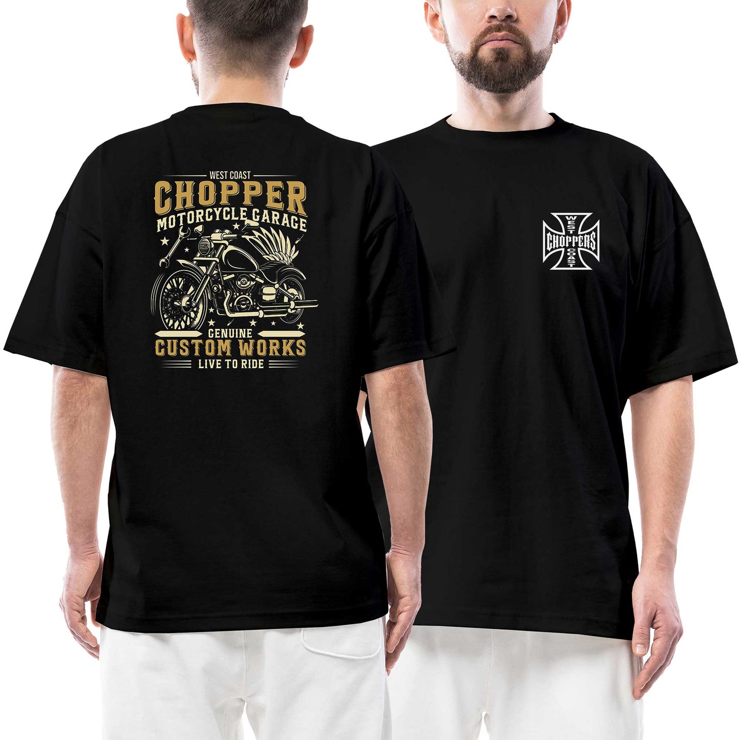 West Coast Chopper Motorcycle Ön Arka Baskılı Siyah Oversize Tişört