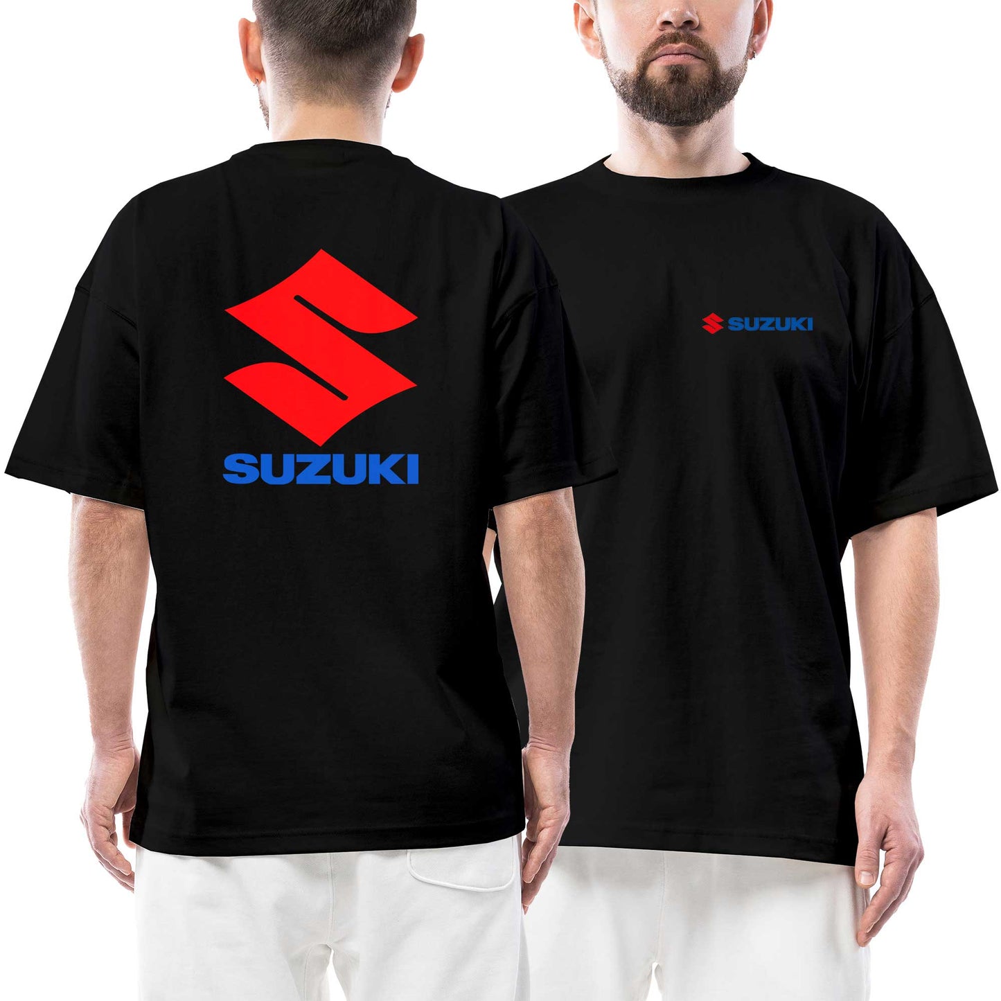 İndirimli Suzuki Logo Ön Arka Baskılı Siyah Oversize Tişört