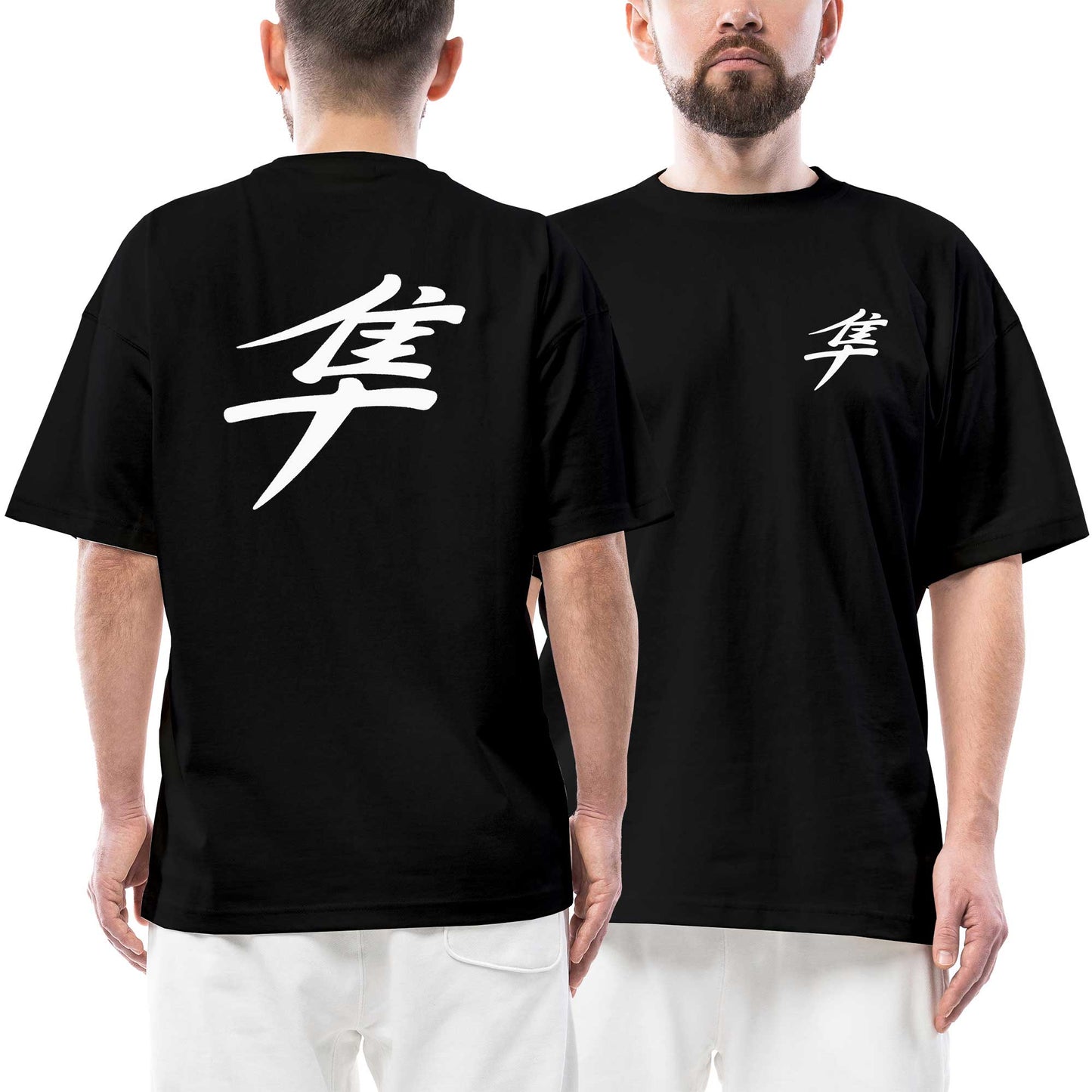 Hayabusa White Logo Ön Arka Baskılı Siyah Oversize Tişört